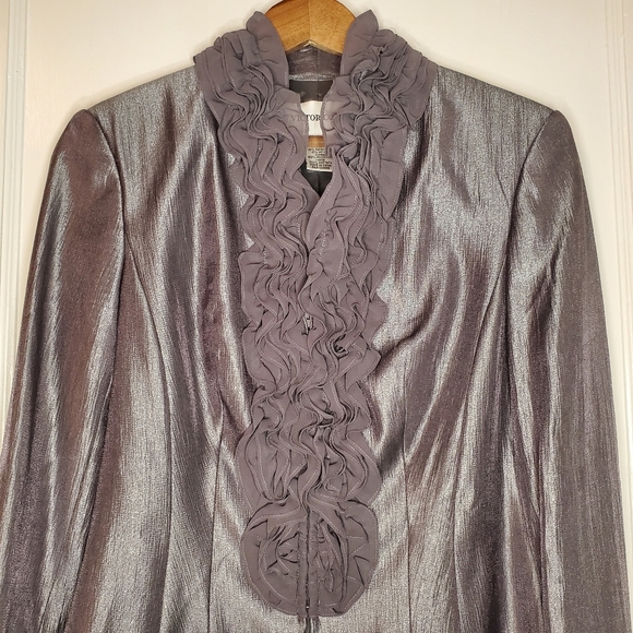 Victor Costa Ruffle Blazer – Size 6 – Silver - Picture 2 of 6